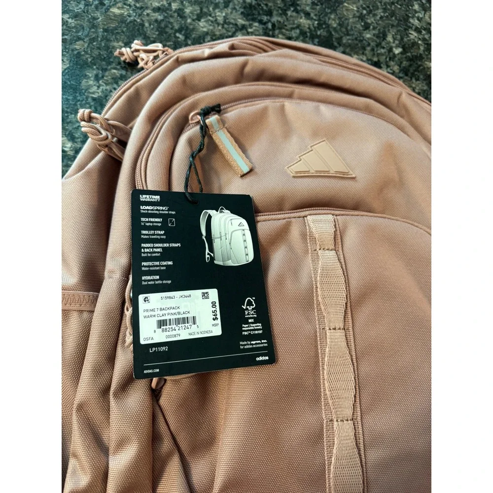 Adidas Prime 7 Backpack Warm Clay‎ Pink 16 Inch Laptop Sleeve 5159843 JK3448 NWT